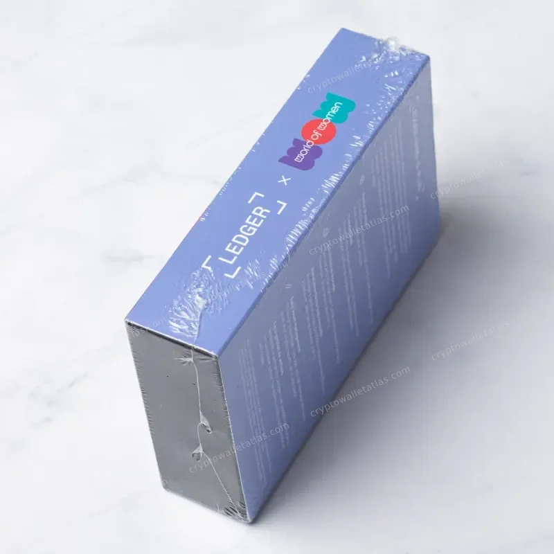 Ledger Nano S Plus World of Women Navy - box side panel with co-branded logo